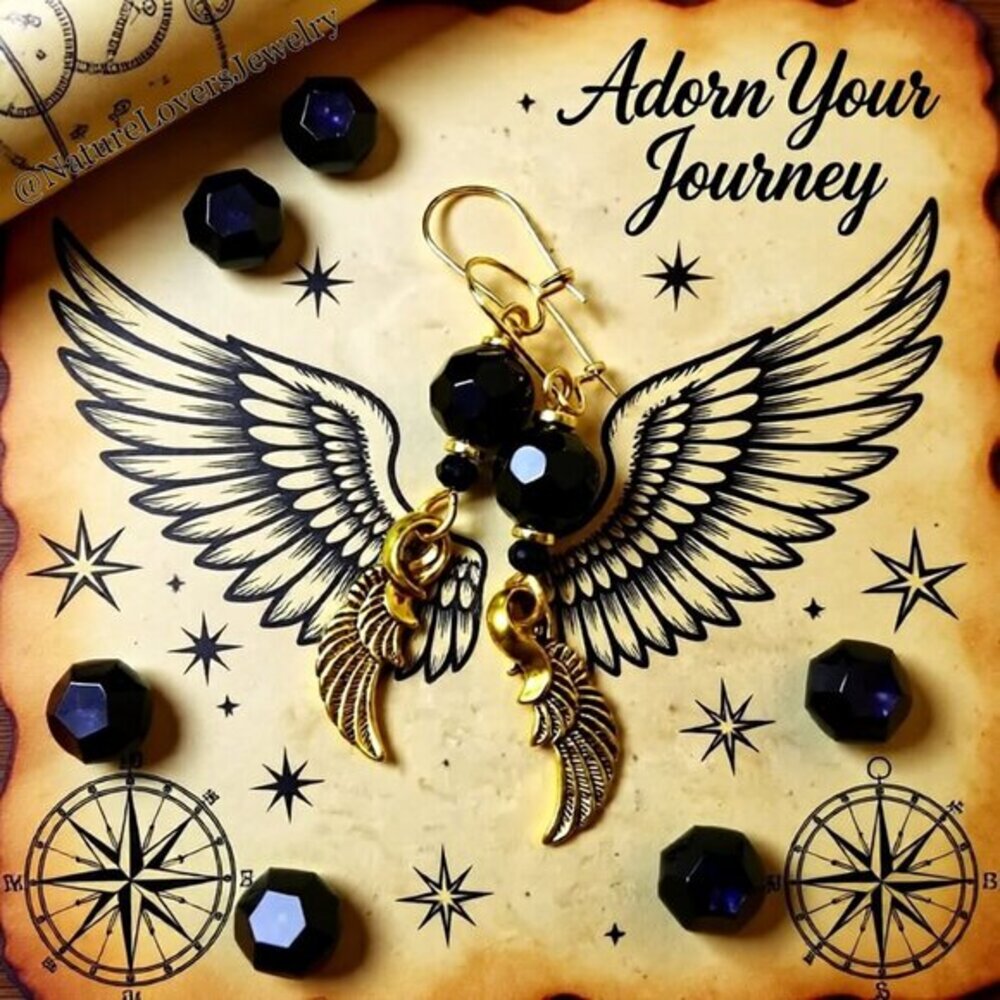 Stunning + Sexy! Gorgeous + Elaborate Black & Gold Feather Dangle Earrings